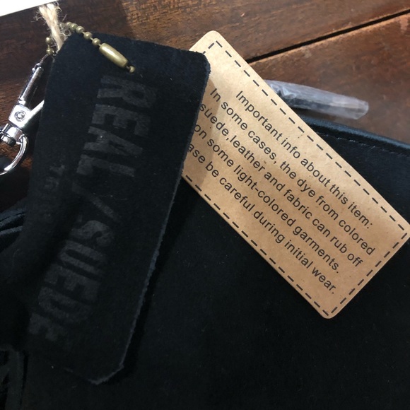 Black Genuine Suede Shoulder Bag with Tassels NWT - Picture 9 of 10